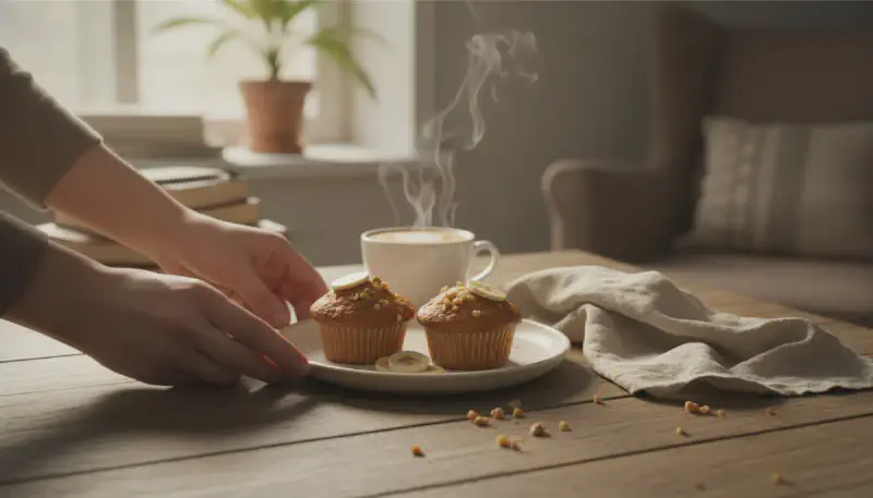 A batch of mini banana muffins cooling on a wire rack