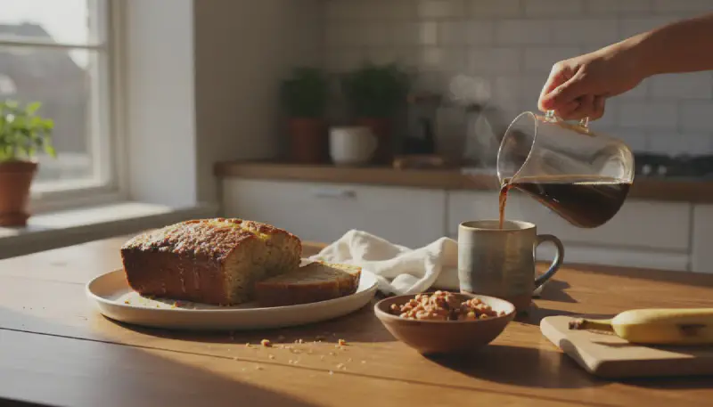 Slice of date sweetened banana bread with almond butter