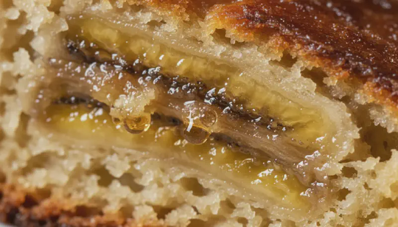 Extreme close-up of dark brown enzymatic spots on a bright yellow banana peel, showing the texture of a ripening fruit.