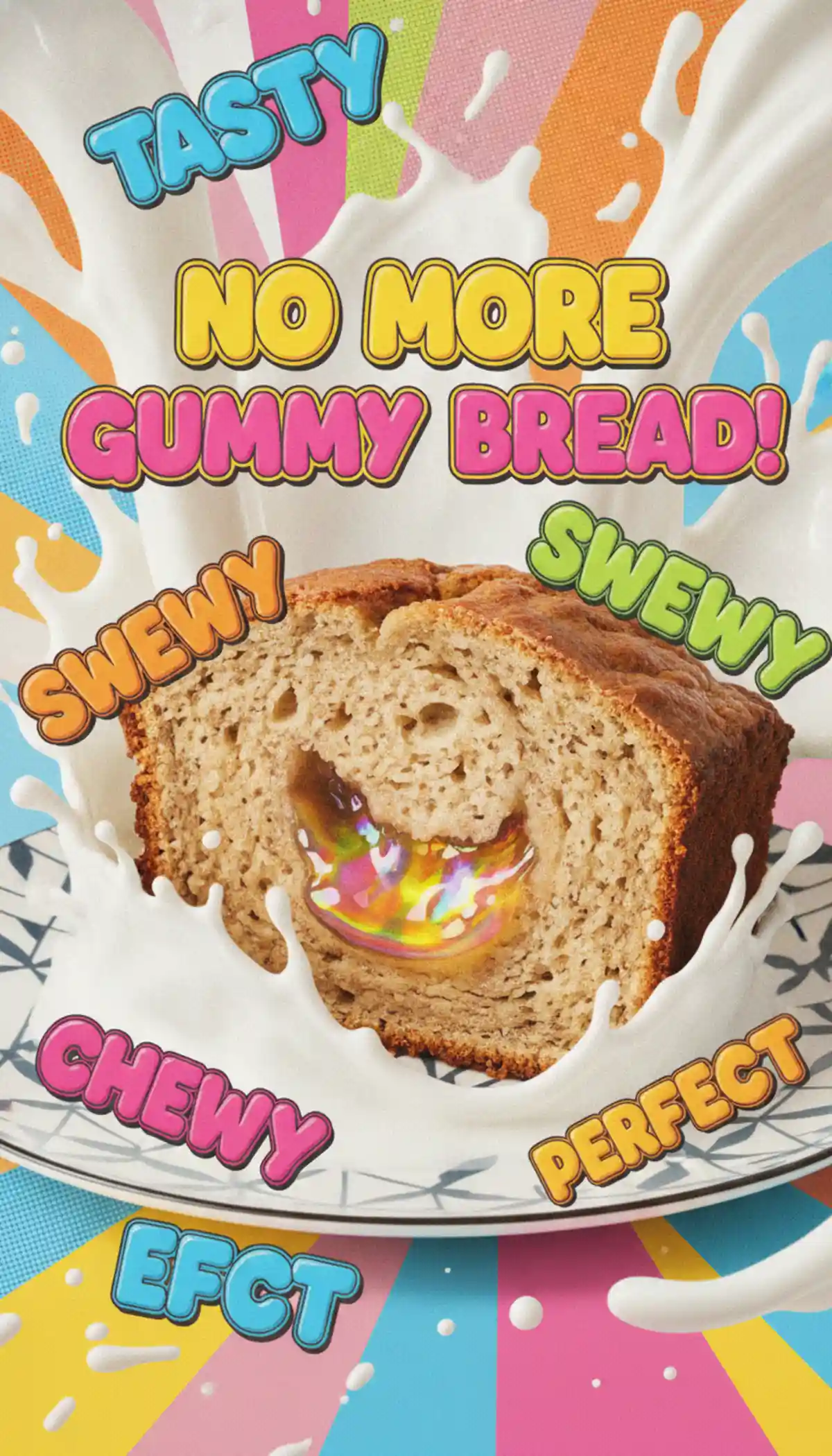 Vertical Pinterest graphic showing gummy vs perfect banana bread with text overlay why is my banana bread gummy