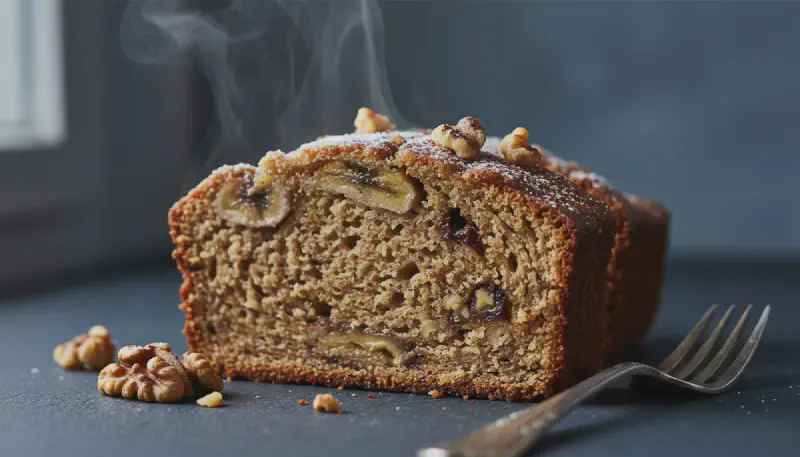 Mixing banana bread ingredients in a single glass bowl