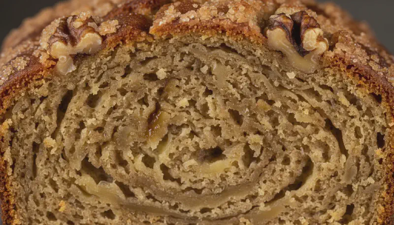 Extreme close-up of the moist, soft crumb texture of a banana bread slice.
