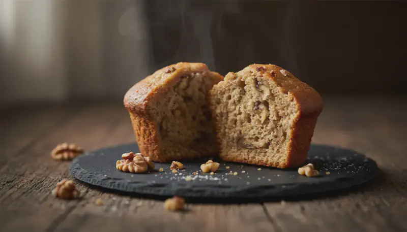 Close up texture of a moist banana muffin