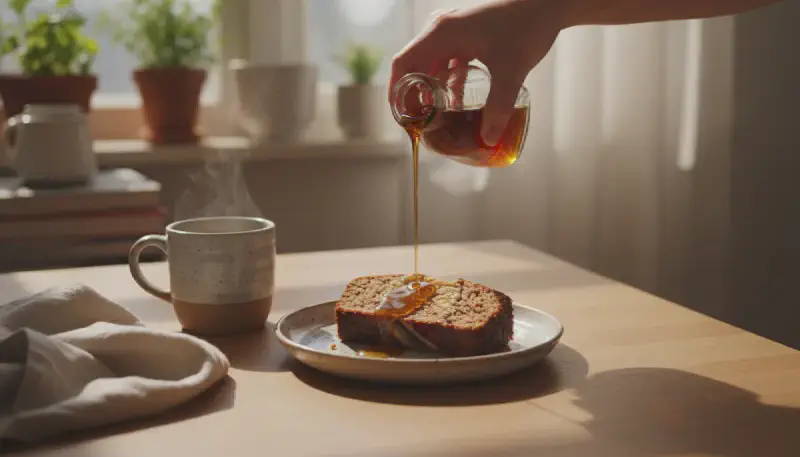 Close up texture shot of the moist crumb of the paleo banana bread
