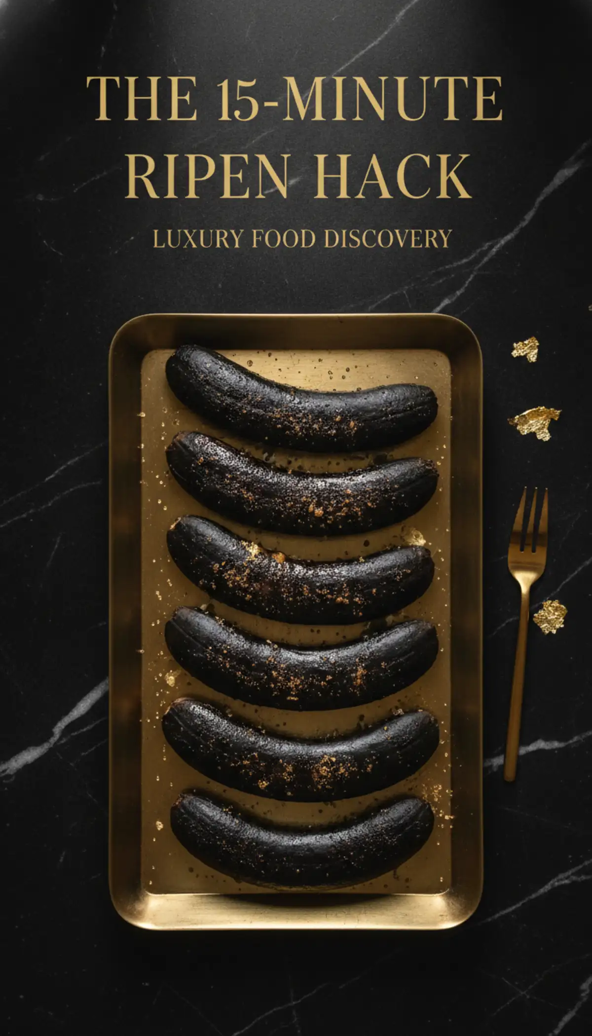 Vertical Pinterest teaser showing yellow bananas transforming into blackened oven-ripened bananas for quick banana bread.