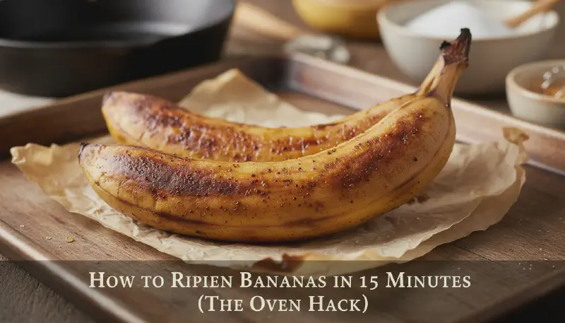 Extreme close-up showing the glossy and softened texture of a banana peel after the quick-ripening heat process.