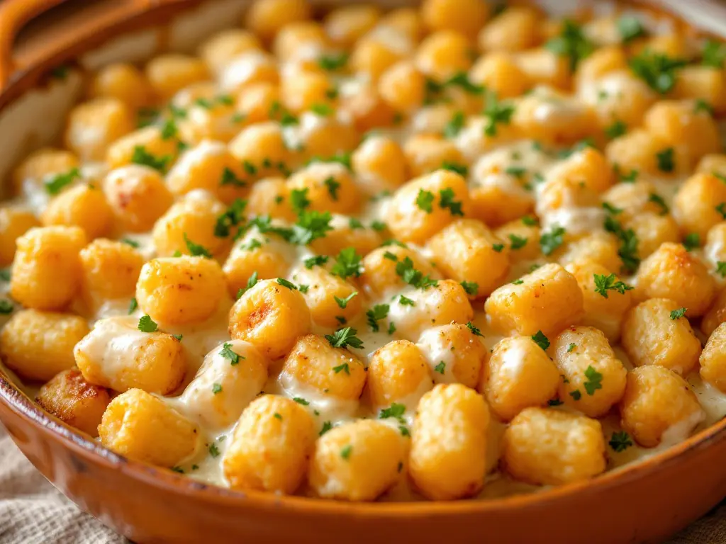 Dairy-free tater tot casserole with plant-based cheese