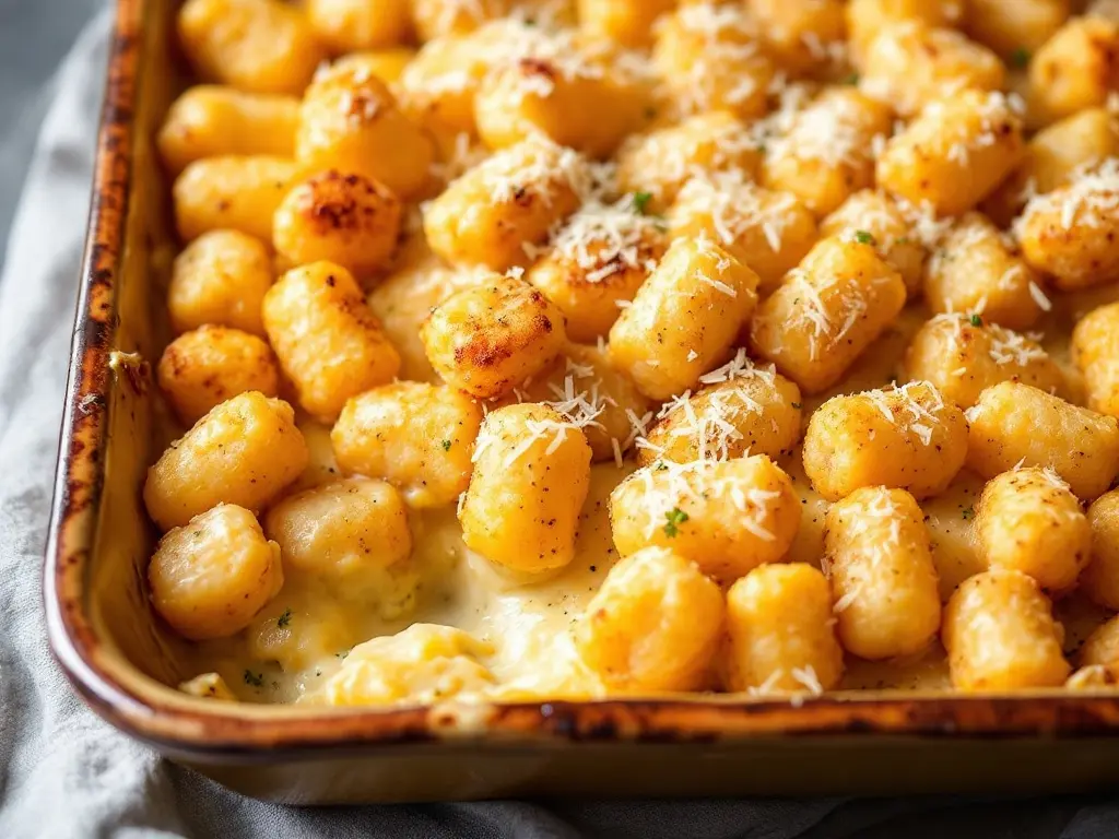 Keto-friendly tater tot casserole with cauliflower tater tots