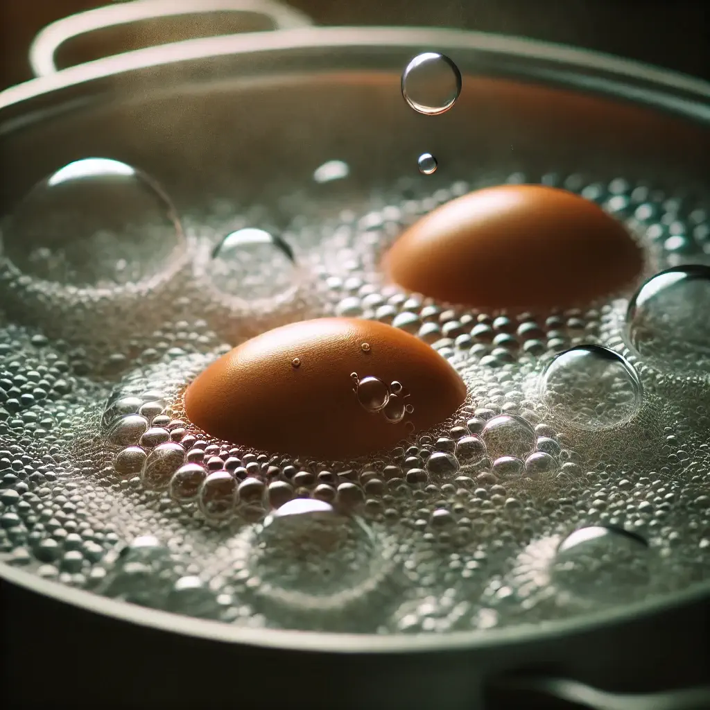 Simmering eggs in a pot with a lid on.