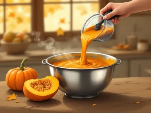 step 8 - Incorporate Pumpkin Puree: Add the pumpkin puree and mix until smooth.