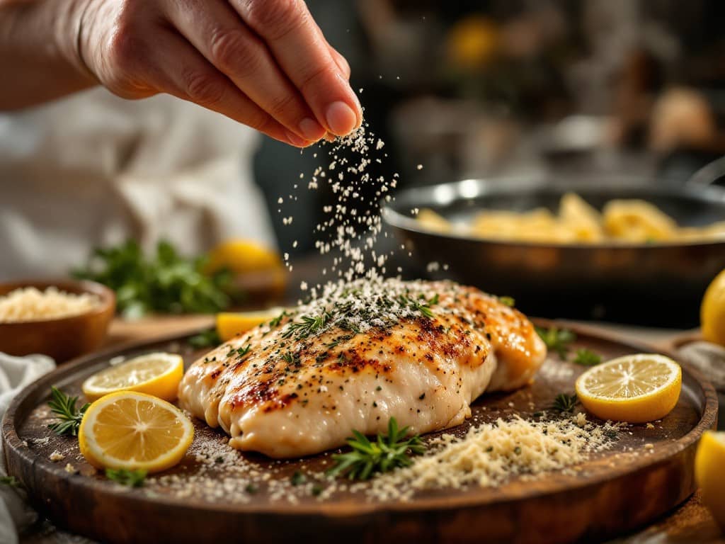 Seasoning the chicken for Marry Me Chicken Pasta